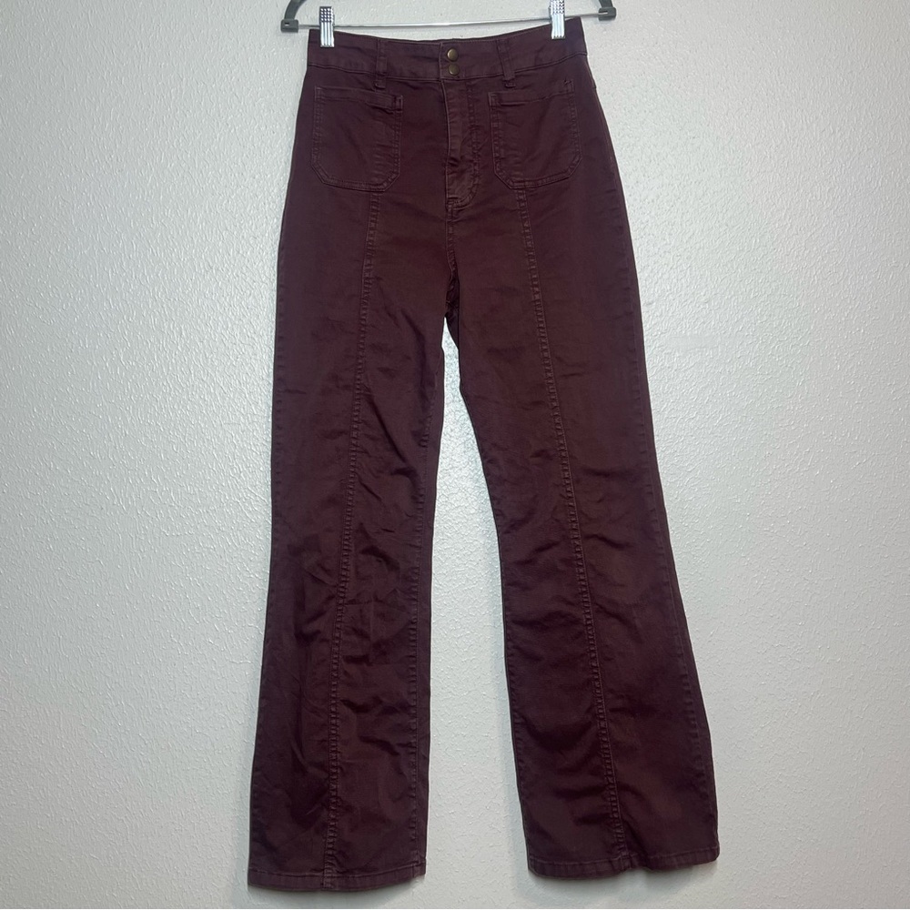 Marine Layer Perles Flare Pants Womens Size 6 Bitter Brown High Rise Pockets